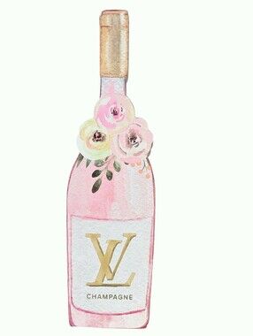 At Home LV Champagne Bottle Watercolor Print Wood Decor